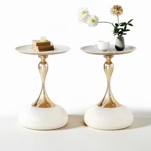 Ginhow Mesa de Centro Beige Dorado, Pequeña Mesas Auxiliare…