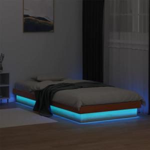 Willood Estructura de Cama LED Madera Maciza Pino marrón Ce…