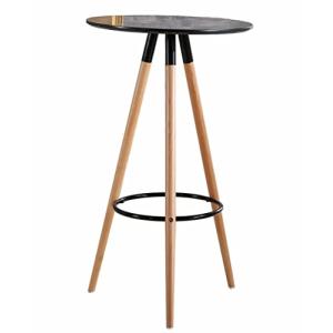 HABITMOBEL Mesa Redonda Alta Madera, Tapa Negra de 60 cms d…