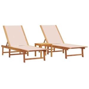 vidaXL Tumbonas 2 uds con Mesa Madera Maciza Acacia y texti…