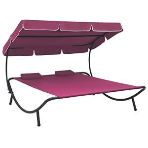 vidaXL Tumbona de Jardín con Toldo y Cojines Dosel Almohada…