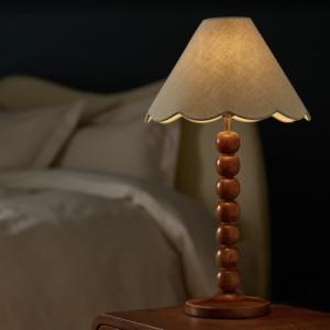 JAYOGLA Lámpara de mesa de madera con cuentas y pantalla ve…
