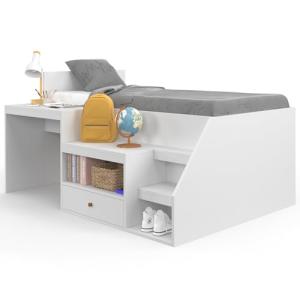 IDMarket - Cama combinada con somier, escritorio y almacena…