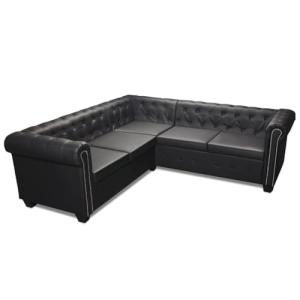vidaXL Sofá Chesterfield 5 Plazas de Cuero Artificial Negro…