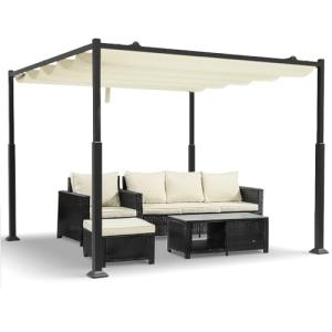 VOUNOT® Cenador Autoportante 3x3m con Techo Retráctil, Pérg…