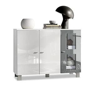 Vladon Cajonera Denjo, Cómoda con 3 Puertas, Blanco Mate/Bl…
