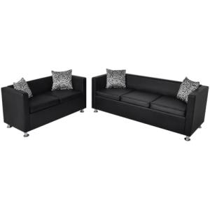 vidaXL Set de Dos sofás de Cuero Artificial Negros de 2 pla…