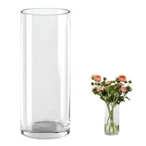 QEEYON Jarrón De Cristal Cilíndrico, 40 cm de Alto Jarrones…
