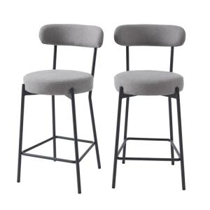 BAÏTA - Taburete de Bar Noa de Tela Gris y Patas de Metal (…
