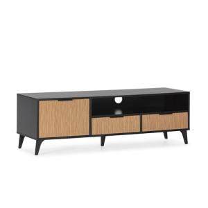 HOMN LIVING Mueble TV Denis 1 Puerta y 2 cajones, Color Neg…