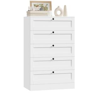 HOCSOK Cómoda de 111 cm, color blanco, aparador con 5 cajon…