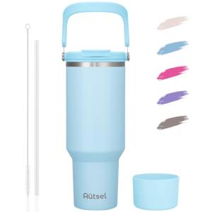 Autsel 1200ml Vaso Térmico con Asa y Pajita, Botella de Agu…
