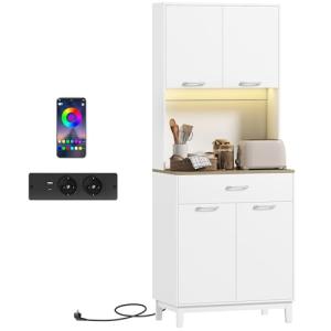 HOMCOM Alacena de Cocina con Luces LED y Estación de Carga,…