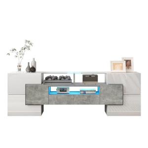 KecDuey Elegante mueble de TV de 145 cm, color blanco brill…