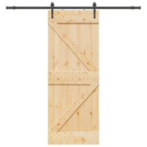 vidaXL Puerta corredera con herrajes madera maciza de pino…