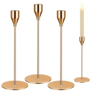 Juego de 3 candelabros dorados de 24 cm, candelabros de met…