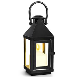 Farol negro de metal para velas, 22 cm, farolillos de metal…