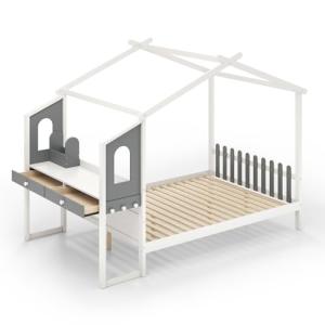 COSTWAY Cama Infantil con Escritorio, 200 x 140 cm, Cama Ca…