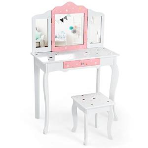 LIFEZEAL Juego de tocador para niña con Taburete y Espejo d…
