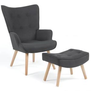 IDMarket Ivar – Sillón escandinavo con reposapiés gris antr…