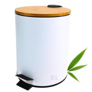 Solty - Papelera de Metal Blanca con Tapa de Bambú y Pedal…
