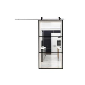 Puerta corredera de aluminio negro con 3 secciones de crist…