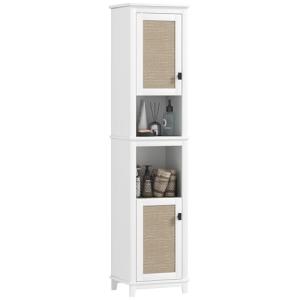 HOMCOM Columna de Baño con 2 Puertas con Frontal de Ratán A…