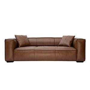 Miliboo Sofá Vintage 3 Plazas Cuero Marrón y Madera Negro C…
