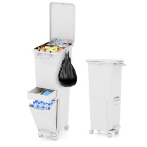 LIFEZEAL Cubo de basura 32 L con 3 compartimentos, 1 cajón,…