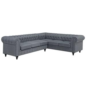 Sofá Chesterfield esquinero tapizado en Tela Gris Patas de…