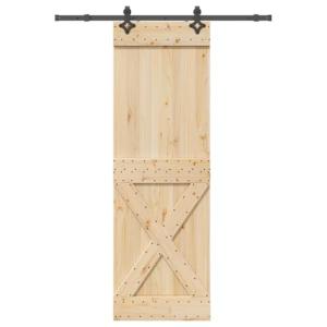 vidaXL Puerta corredera con herrajes madera maciza de pino…