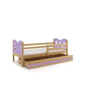 Cama infantil MAX 200 x 90 pino Natural   estrellas moradas