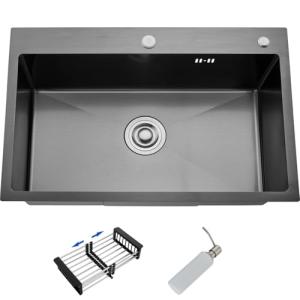 MOCOERL Fregadero de cocina de acero inoxidable negro y ant…