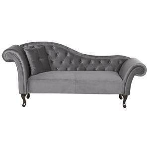 Chaise longue tapizado en terciopelo gris acolchado capiton…