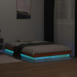 Willood Estructura de Cama LED Madera Maciza Pino marrón Ce…