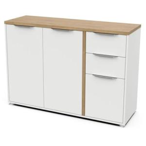 Demeyere Aparador, Blanco y Roble, 121,5 x 39,6 x 85,6 cm