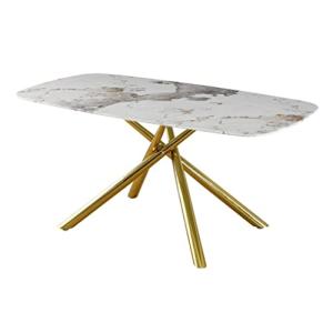 HABITMOBEL Mesa de Comedor Metal Dorado Cristal Templado, 1…