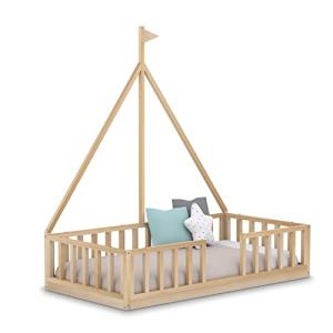 Cama Infantil Barco Tipo Montessori, con Somier y Barrera B…