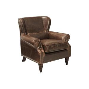 Venta-Unica - Sillón 100% Piel Edouard - Marrón
