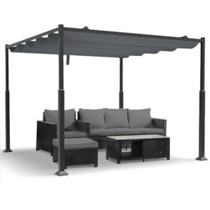 VOUNOT® Cenador Autoportante 3x3m con Techo Retráctil, Pérg…