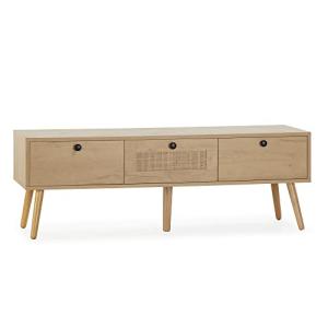 HOMN LIVING Mueble TV Bella 3 Puertas Color Roble con ratán…