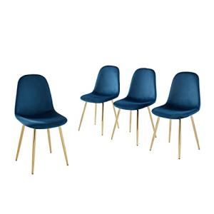 BAÏTA Lena OR Juego de 4 sillas, Terciopelo Azul, L44cm