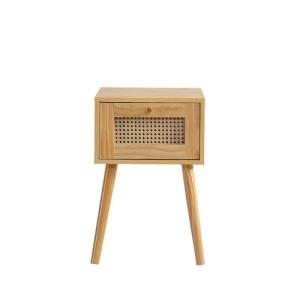 Mesita de noche clásica con cajón de ratán, con tirador de…