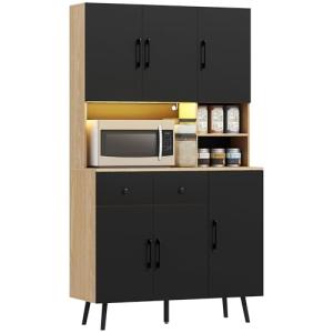 HOMCOM Alacena de Cocina Alta con Luces LED RGB Mueble Auxi…