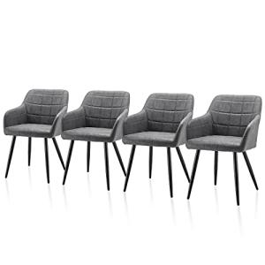 TUKAILAi Juego de 4 sillas de comedor de poliuretano gris c…