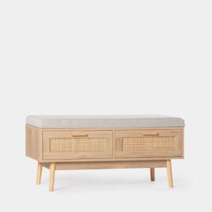 KLAST Banco en Madera y Ratán Natural con Cojín Tahiti, Inc…
