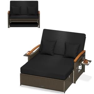 COSTWAY Sofa Exterior de Ratán con Reposapiés de Almacenami…