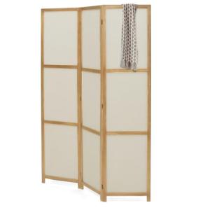 IDMarket - Biombo interior de madera y tela, color beige