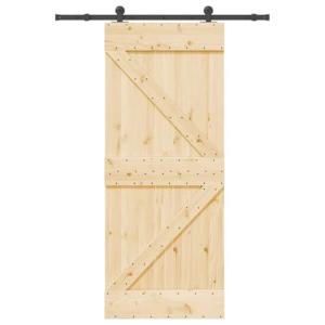 vidaXL Puerta corredera con herrajes madera maciza de pino…