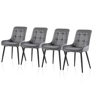 Juego de 4 sillas de Comedor de Terciopelo Gris con Asiento…